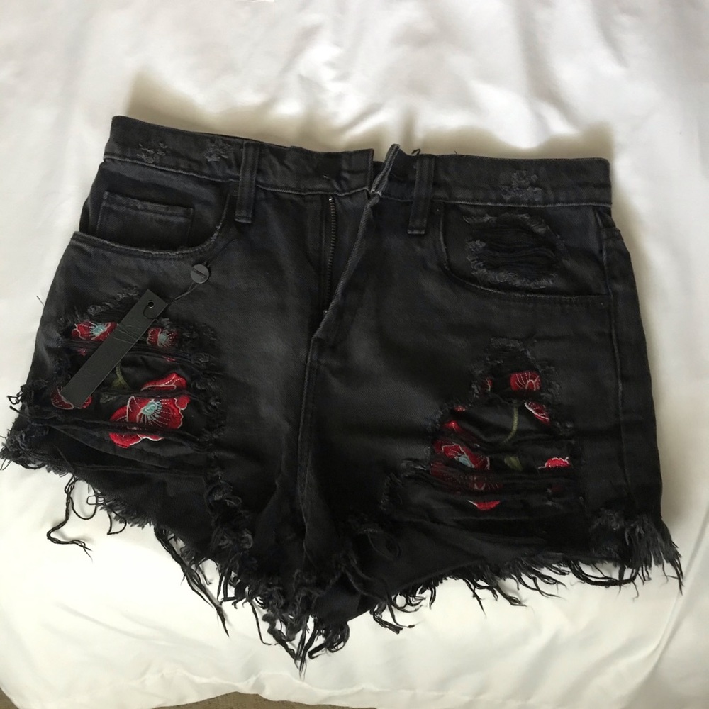 brand new black distressed high waisted shorts